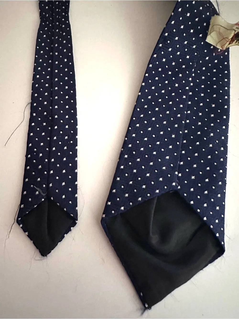 Vintage Polyester Tie - Navy Blue With White Dotted Accents